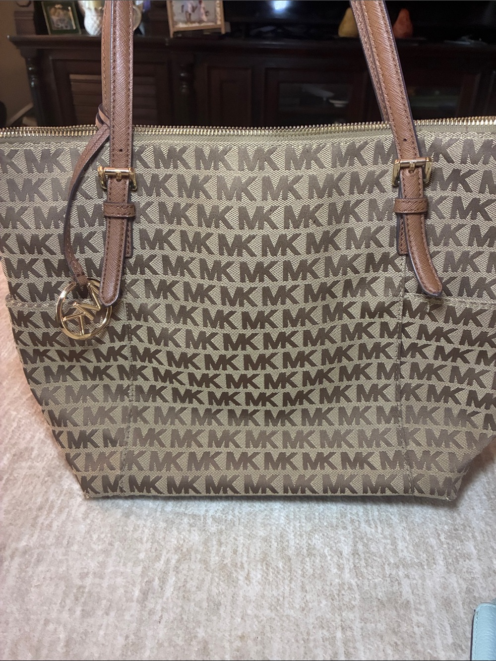 Michael Kors Beige and Brown Signature MK Tote